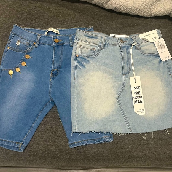 Bundle of 2 super stretchy denim fabrics NEW skirt and like new shorts size XS. - Picture 1 of 4